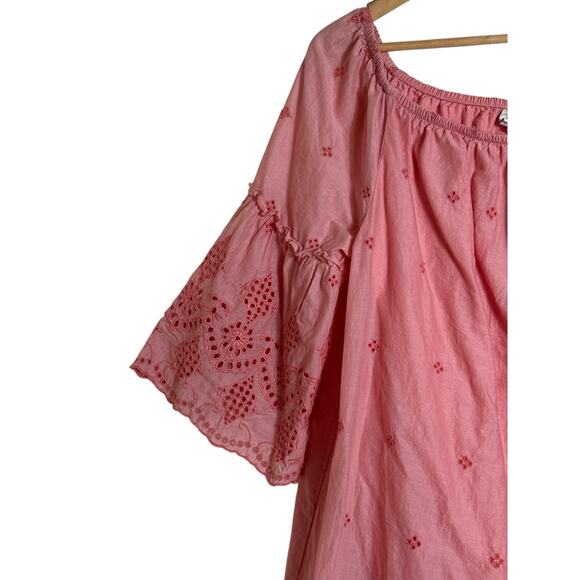 St. John’s Bay Women’s Cotton Dress Peach Eyelet Embroidery Off Shoulder Size L - Picture 3 of 7